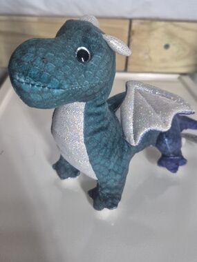 Ty Teal Plush Dragon with Silver Wings